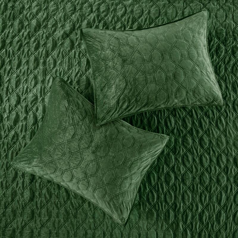 3 Piece Velvet Quilt Set Green Full Queen