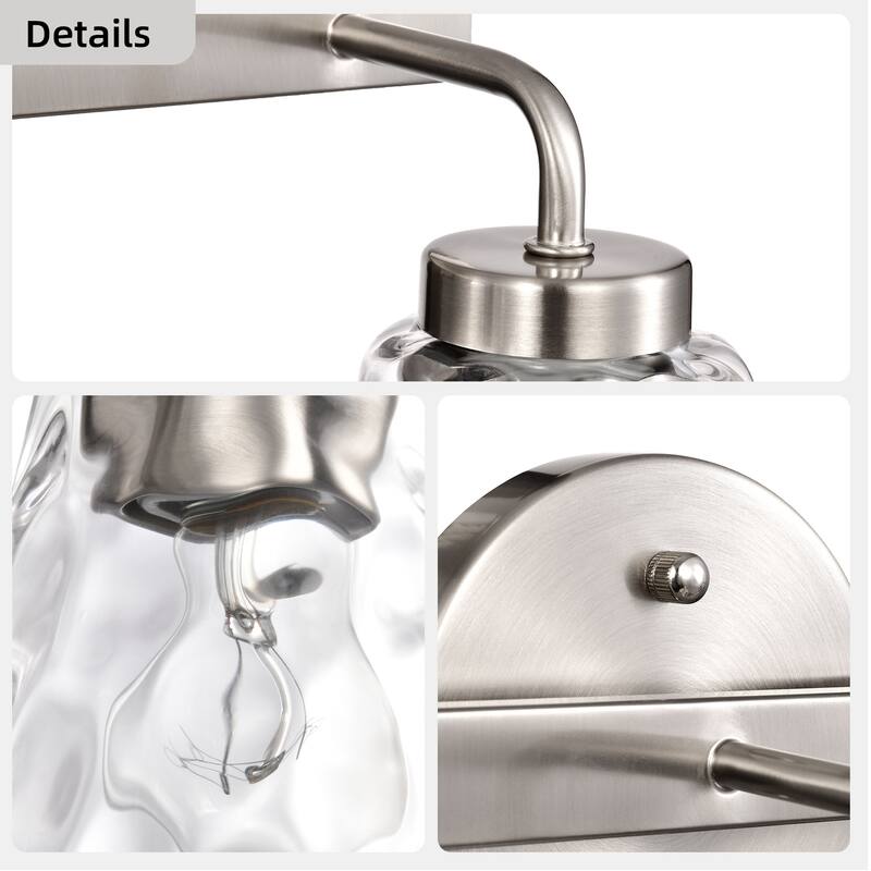 Matte Black/Brushed Nickel 3-Light 22 in. Vanity Light with Hammered Clear Glass Shades - Matte Black