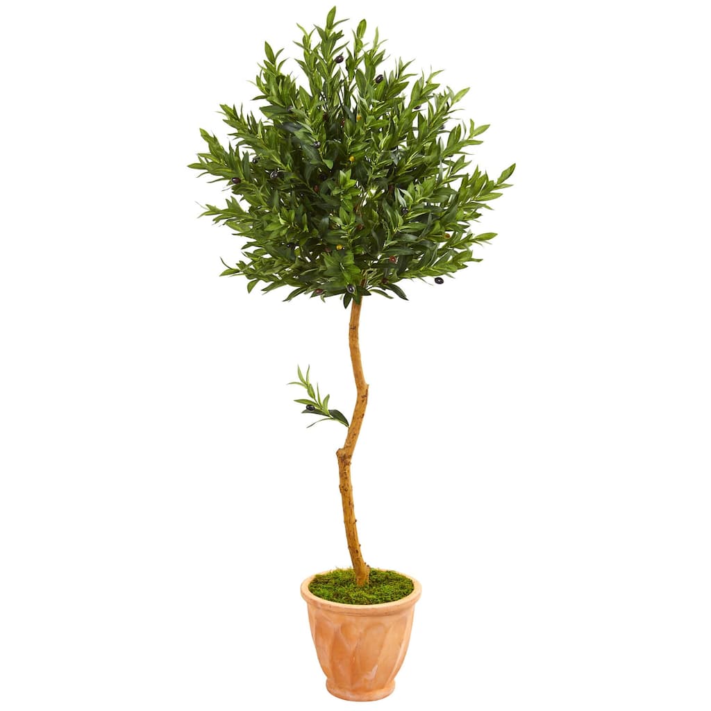Artificial Olive Tree 63In Topiary Indoor Outdoor Plant in Terra Cotta Pot - Green - 61 Inches and Over
