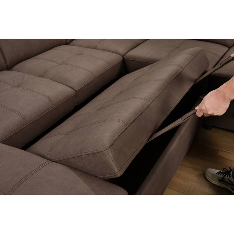 Roomfitters 128" U-Shaped Sectional Couch with Ottomans, Reversible Modular Sofa 7-Seater Couch with Storage Seat