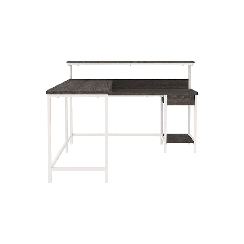 Dorrinson Casual L-Desk with Storage, Antique White/Brown