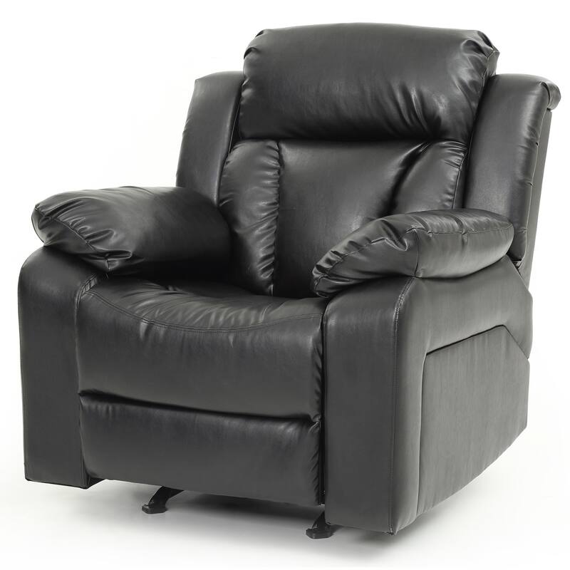Faux Leather Upholstered Reclining Chair with Padded Arms - 41" - Black
