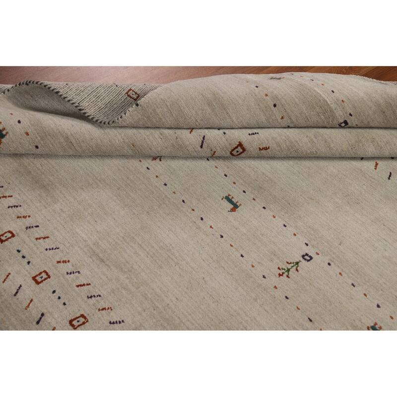 Modern Gabbeh Oriental Area Rug Handmade Beige Wool Carpet - 5'9" x 7'9"