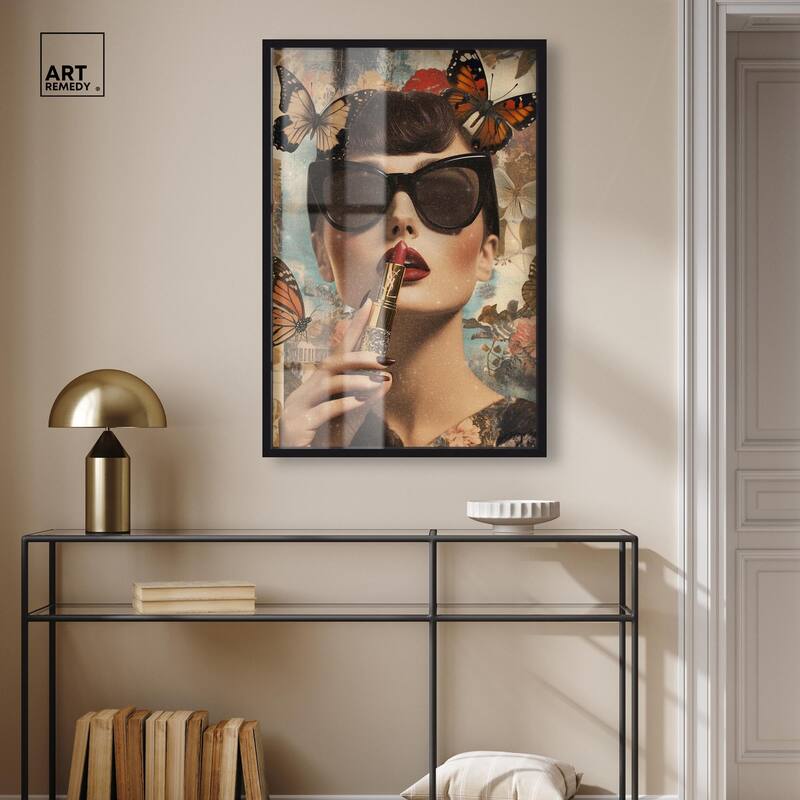 Iconic Lady Butterfly Collage II Shadowbox by Art Remedy