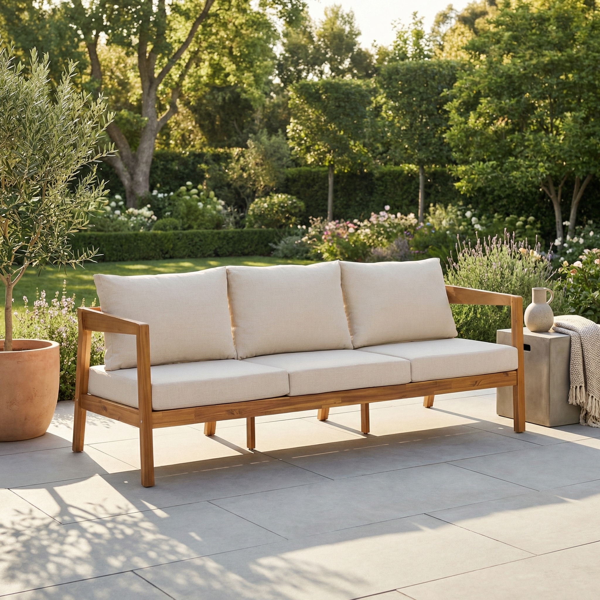 Christopher Knight Home Elara Acacia Wood 3-Seater Outdoor Lounge Sofa