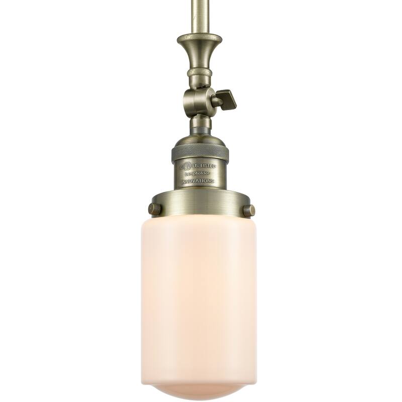Innovations Lighting Dover 5" Wide Mini Rod Hung Adjustable Pendant - Antique Brass / Matte White Cased
