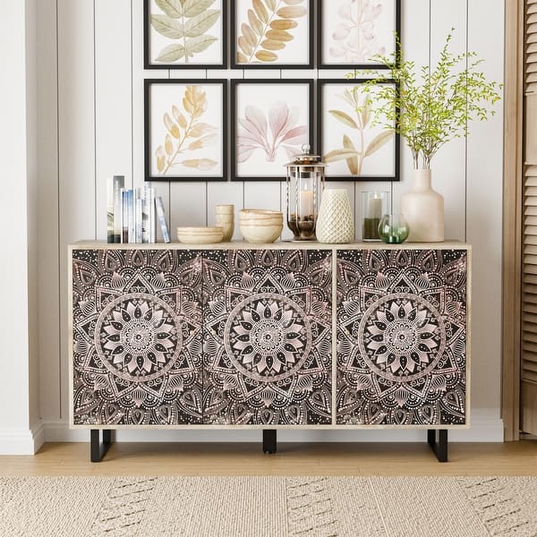 DH BASIC Solid Wood 55" Storage Credenza Entryway Accent Cabinet by Denhour