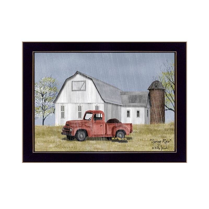 TrendyDecor4U Farmhouse "Spring Rain" Framed Print Wall Art by Billy Jacobs - Spring Color - 14 x 18 - Black