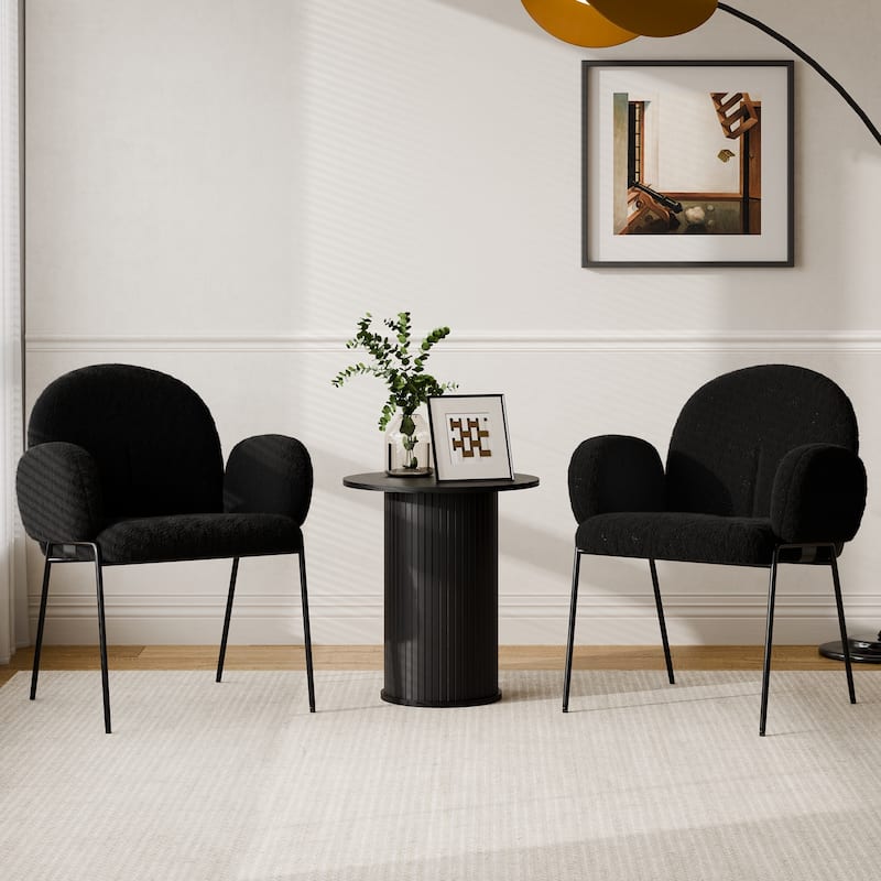 Modern Upholstered Boucle Dining Chair with Armrests - Set of 2 - Black