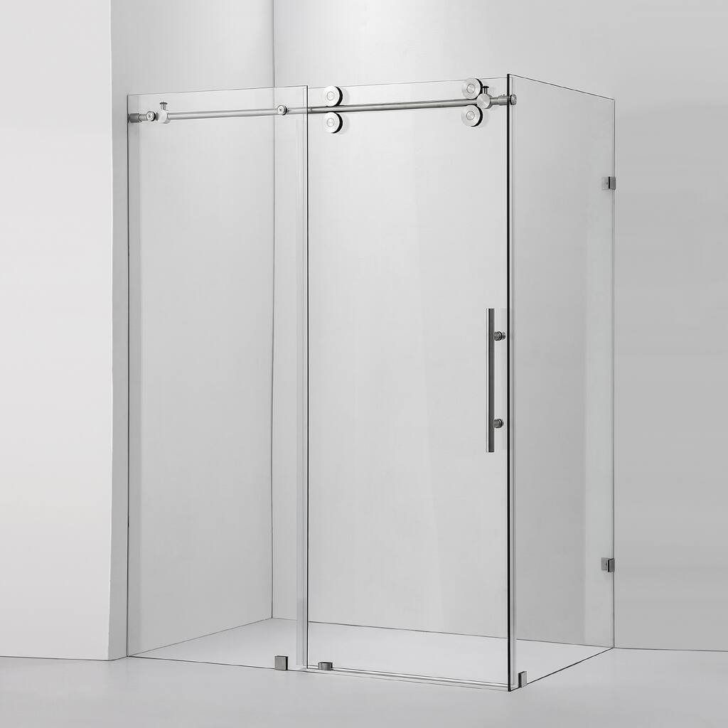 Villena 52" W x 78" H Single Sliding Shower Enclosure,Brushed Nickel - 52 inches
