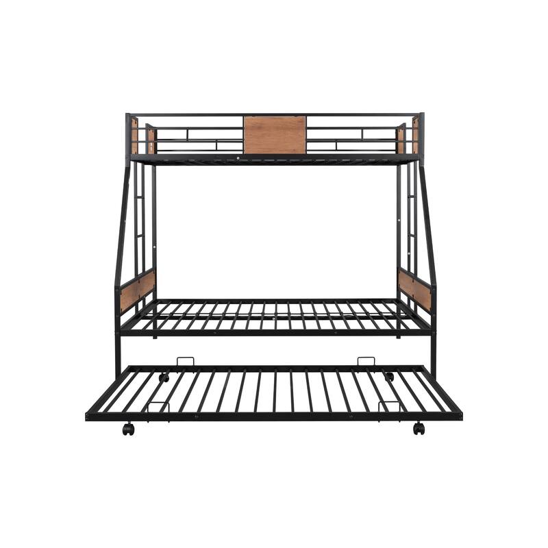 Twin over Full Metal Bunk Bed with Trundle, Heavy-duty Metal Bedframe