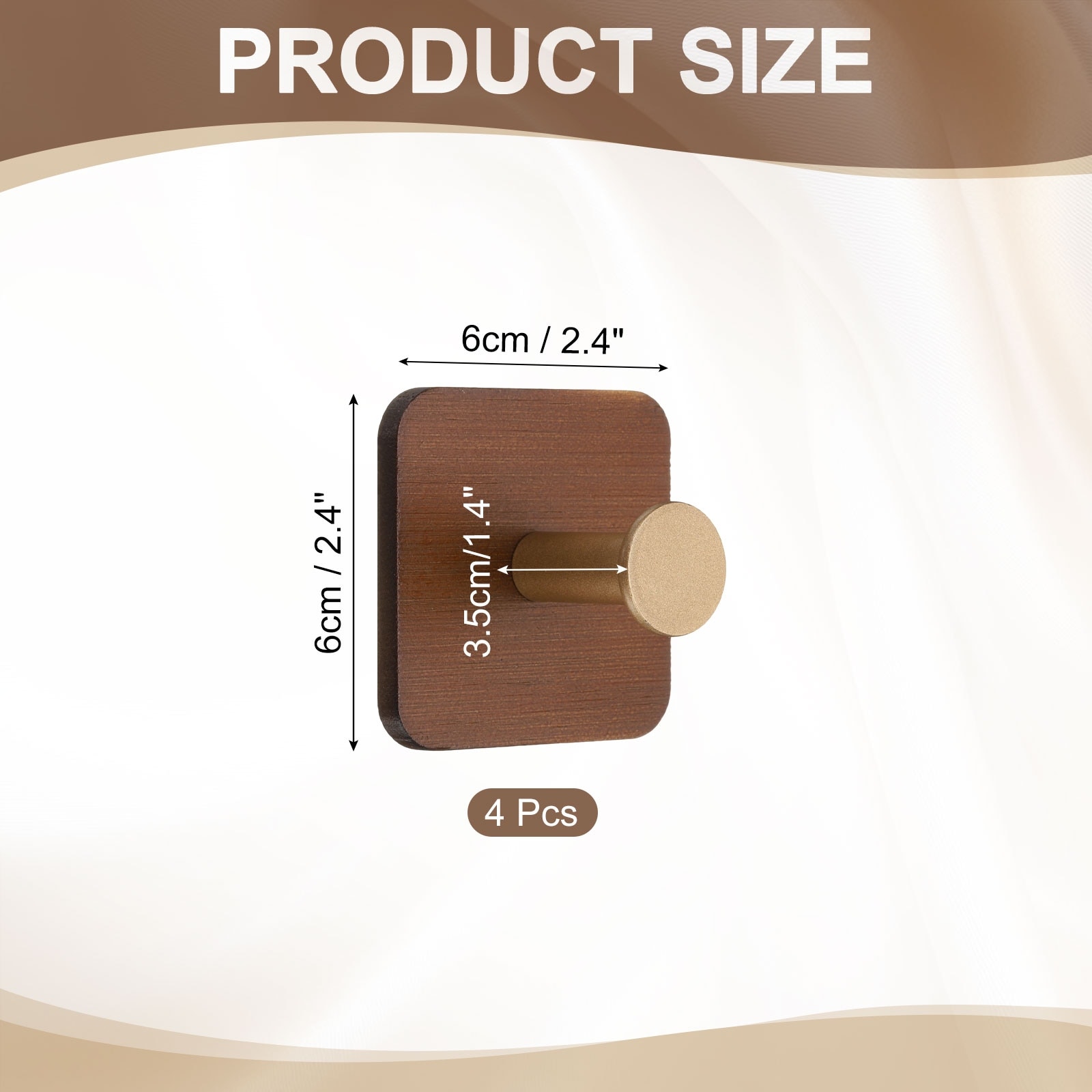 Wood Wall Self-Adhesive Hooks Towel Hanger Bracket Heavy Duty Hook for Bedroom Kitchen Bathroom Coat Robe - 6x6x4cm