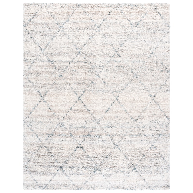 SAFAVIEH Fontana Shag Marye Modern Trellis 2-inch Thick Rug - 8' x 10' - Turquoise/Ivory