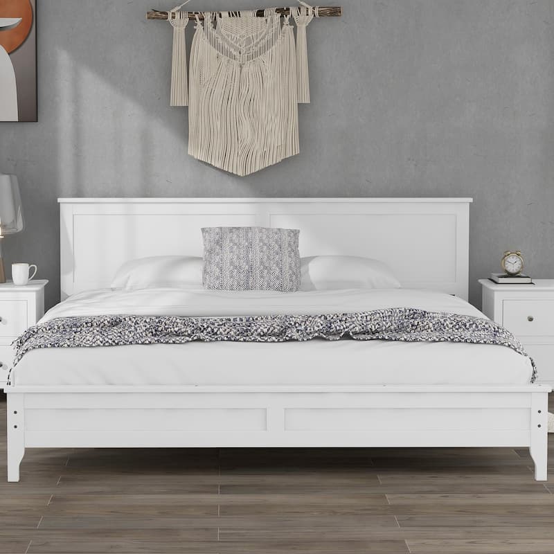 Modern Solid Wood Platform Bed - White - King