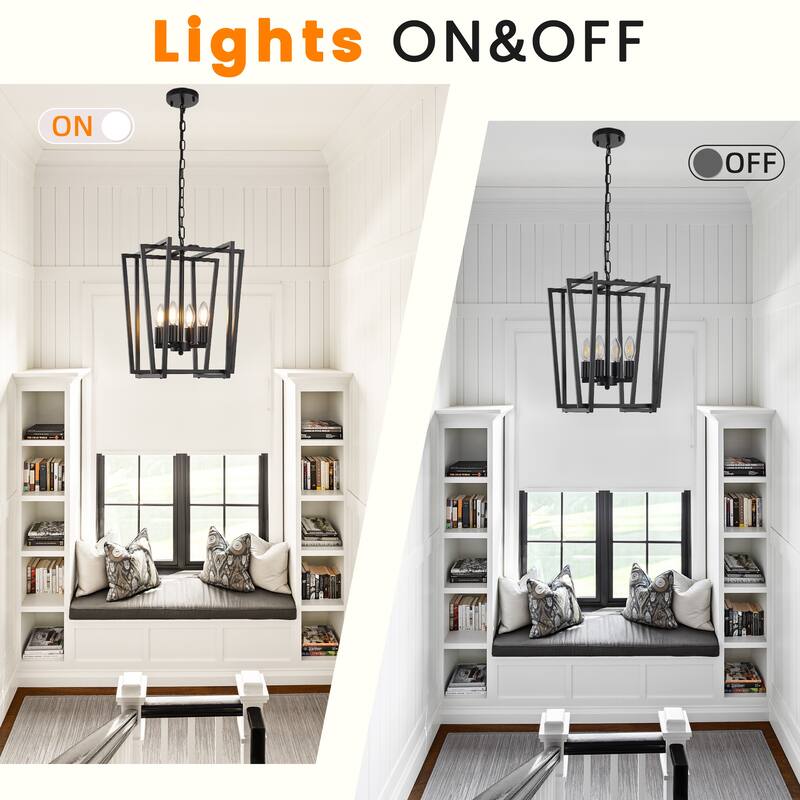 12-Inch Modern Chandelier, 4 Light Lantern Chandeliers Geometric Square Dining Room Lighting Fixtures for Kitchen Islands - N/A