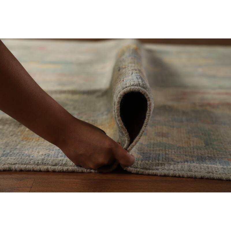 Hand Knotted Oriental 100% Wool Carpet Transitional All-Over Green Oushak Area Rug - 10' 4'' X 8' 2''