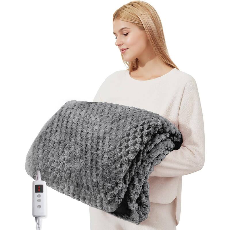 6 Heating Levels Cozy Soft Electric Heated Blanket Throw, Grey - 50"*60"