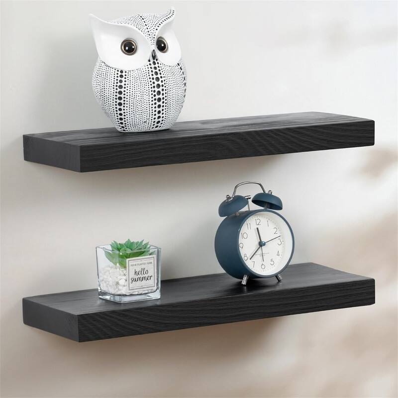 Floating Shelves Wall Mounted Set of 2 - 16"D x 5.7"W x 1.3"H - Black