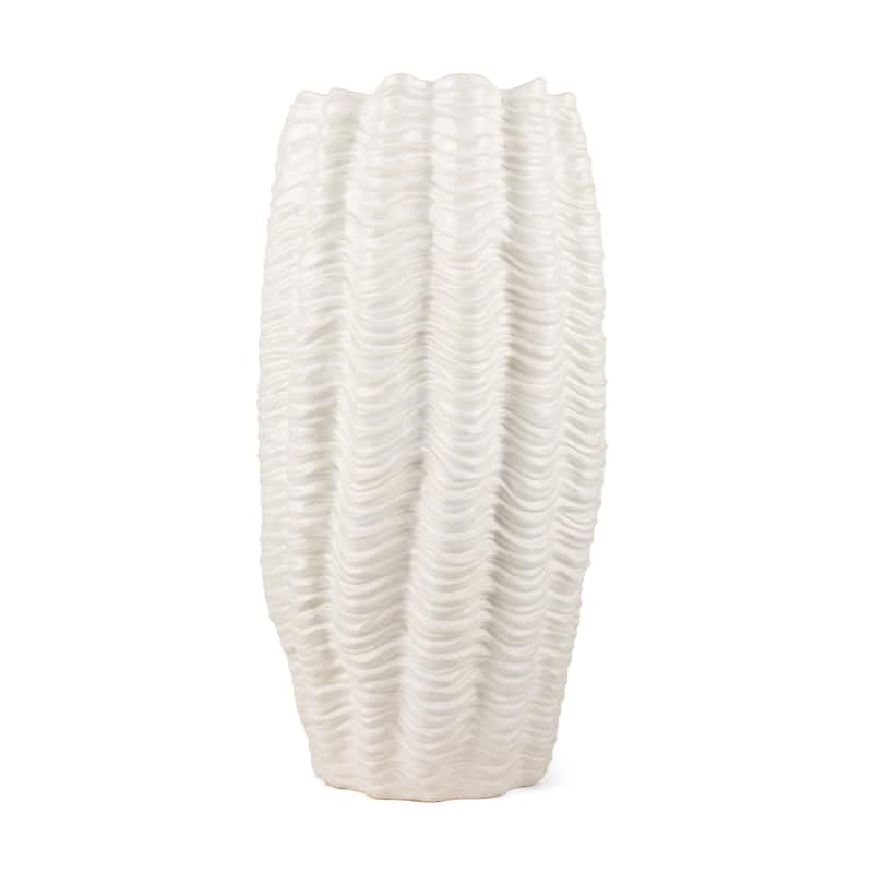 24" Cream Cylinder Ceramic Sculptural Waves Table Vase - 12.50