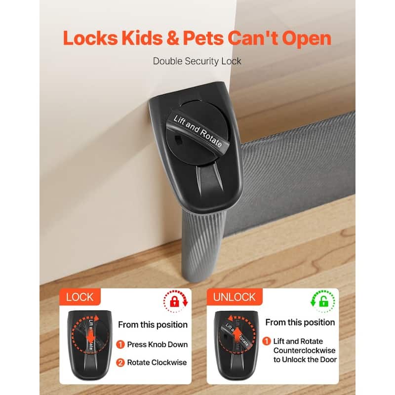 Retractable Baby Gate with Escape-Proof Bottom Hook and Mesh Design for Kids and Pets Safety