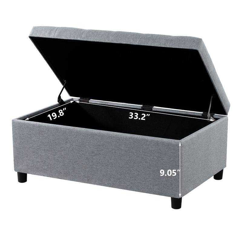 Adeco 35" Tufted Rectangular Storage Ottoman Bench