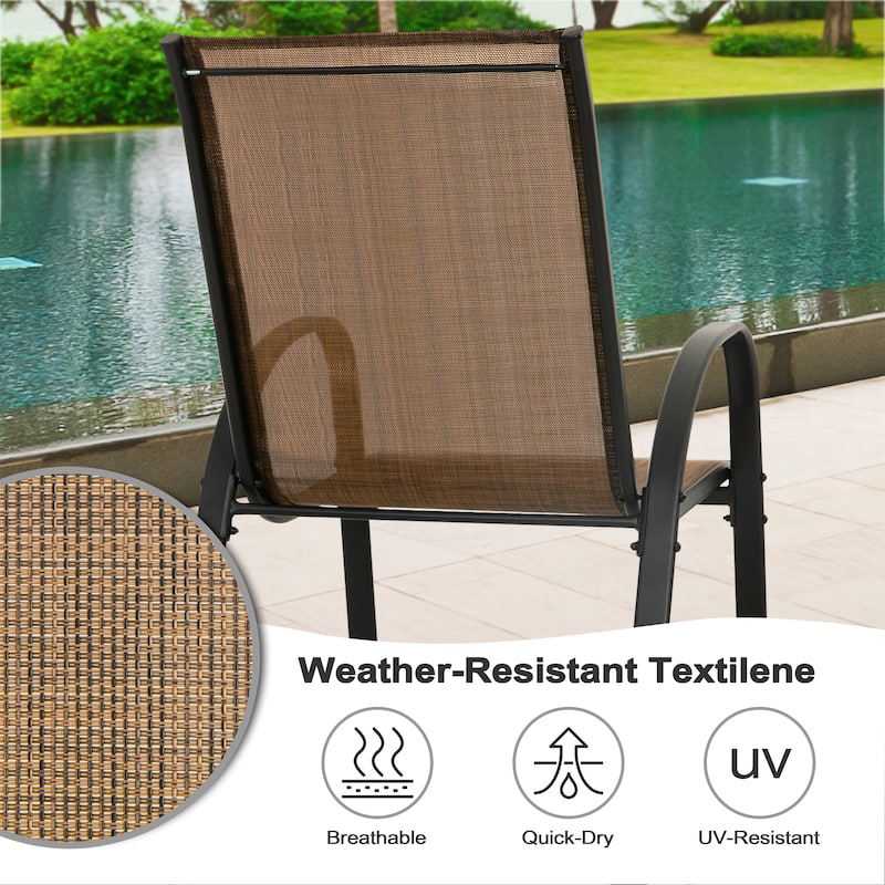 5-Piece Outdoor Dining Set, Textilene Stackable Chairs ang Square Table with Umbrella Hole