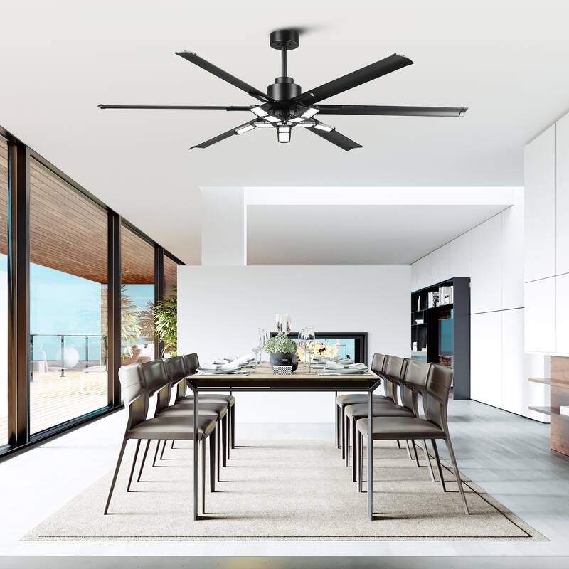 72" Industrial Matte Black Garage Large Ceiling Fan with Foldable LED Light and Remote