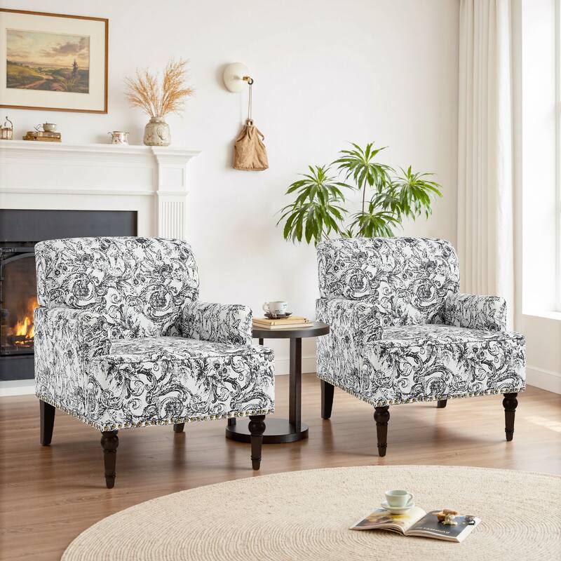 2 Set Upholstered Accent Chairs Nailhead Trim Armchairs
