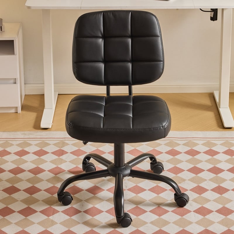 22.1 Inch Upholstered PU Lattice Swivel Office Chair - Black