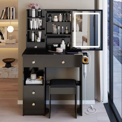 Versatile Compact Vanity Table with Advanced Features and Accessories