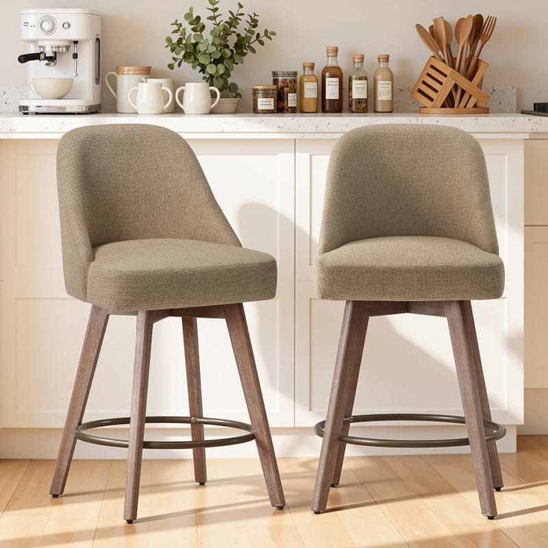 26" Upholstered Counter Height Swivel Bar Stool, Counter Stools with Solid Wood Legs - 39.37"H x 22.44"D x 21.65"W