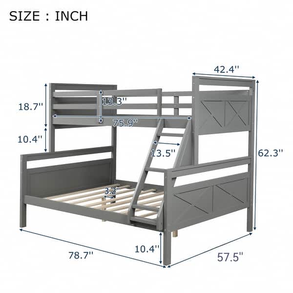 Gray Twin/Full Bunk Bed with Guardrail & Ladder