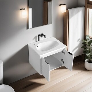 Wall Mounted Bathroom Vanity w/ Sink and Soft Close Doors(No Faucet ...