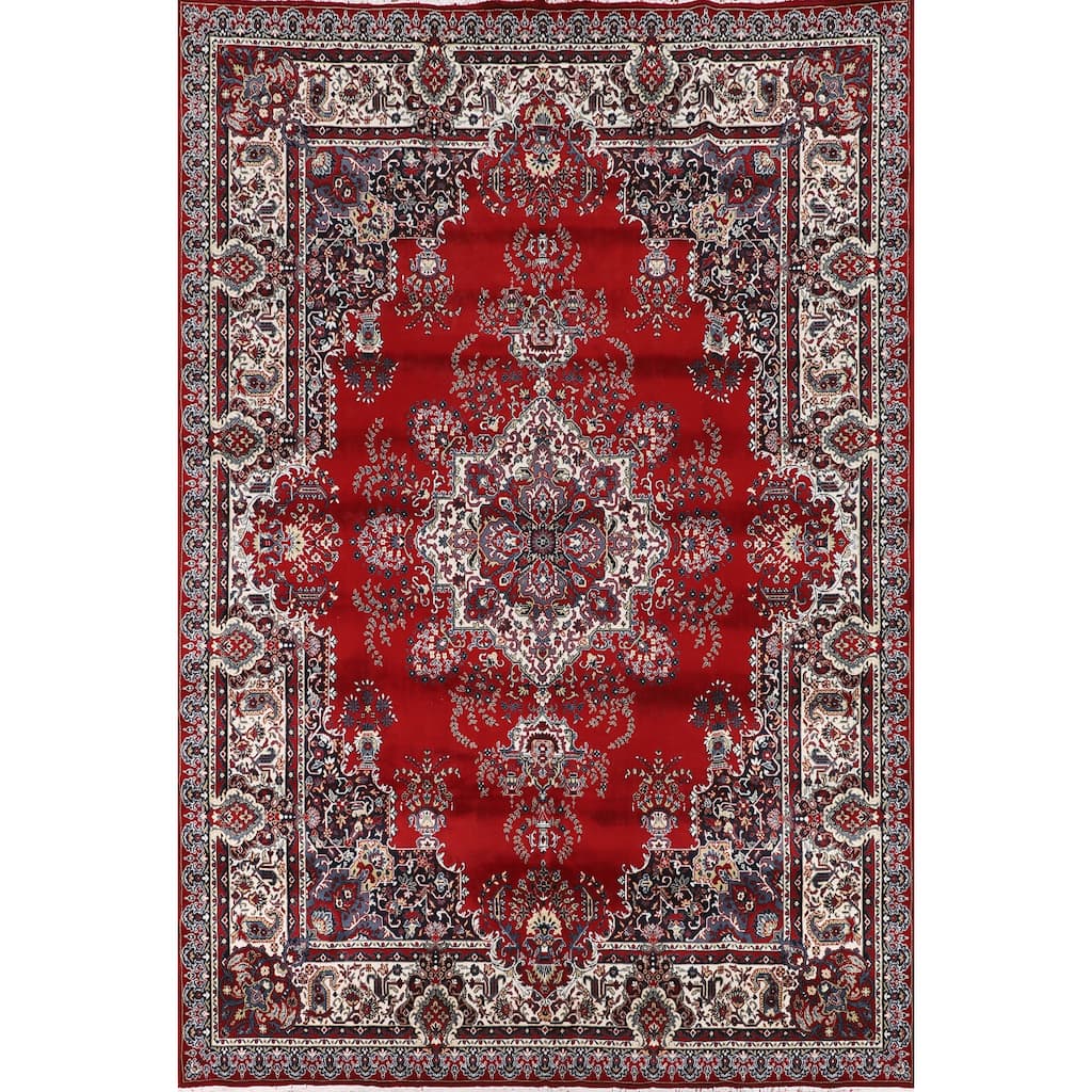 Victorian Style Kashan Turkish Rug Machine Made Oriental Red Carpet - 9'7" x 12'11"