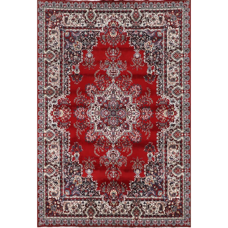 Victorian Style Kashan Turkish Rug Machine Made Oriental Red Carpet - 9'7" x 12'11"