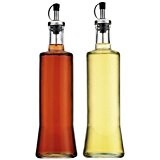 Palais Glassware Oil & Vinegar Clear Glass Dispenser Cruet Bottle, with Silver and Black Spout, 20 Oz.