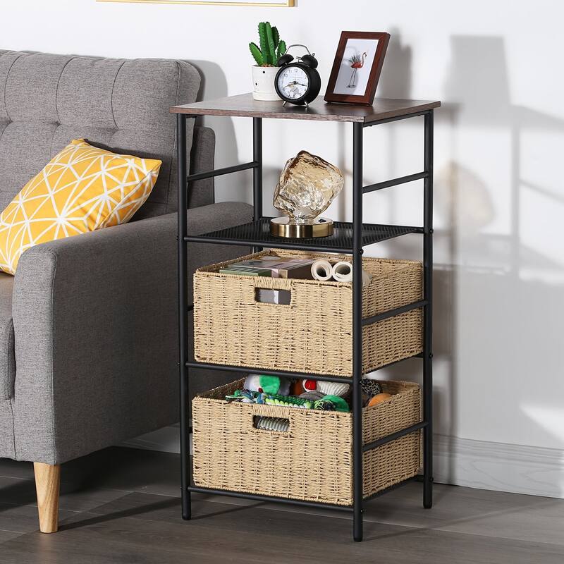 VECELO 3-Tier Nightstand Side Table/Bedside Table with Two Storage Baskets