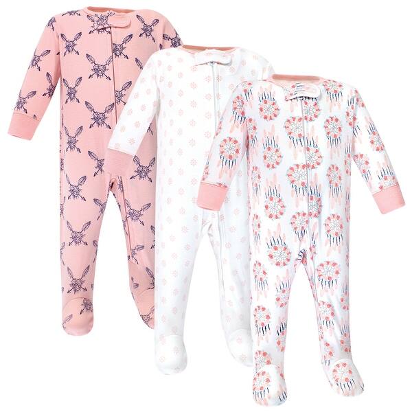 slide 1 of 1, Yoga Sprout Baby Girl Cottton Zipper Sleep and Play 3pk, Dream Catcher 0-3 Months - Dream Catcher