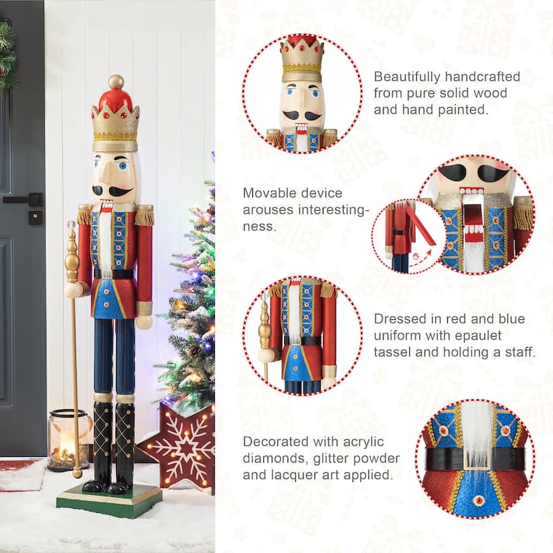 Glitzhome 54"H Wooden Christmas Glitter Nutcracker Indoor Porch Decor