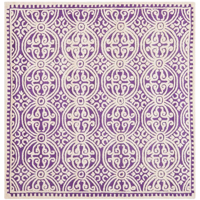 SAFAVIEH Handmade Cambridge Myrtis Moroccan Wool Rug - 4' Square - Purple/Ivory - Square