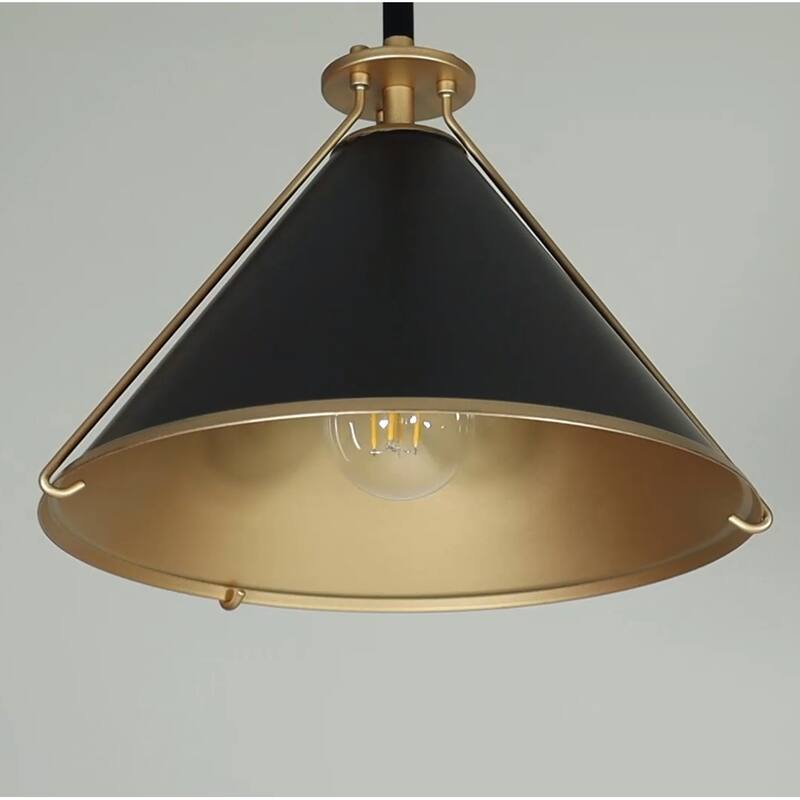 Modern Classic 1-light Black Gold Large Pendant Light Bowl-shaped Conical Shade Kitchen Island Light for Dining Room