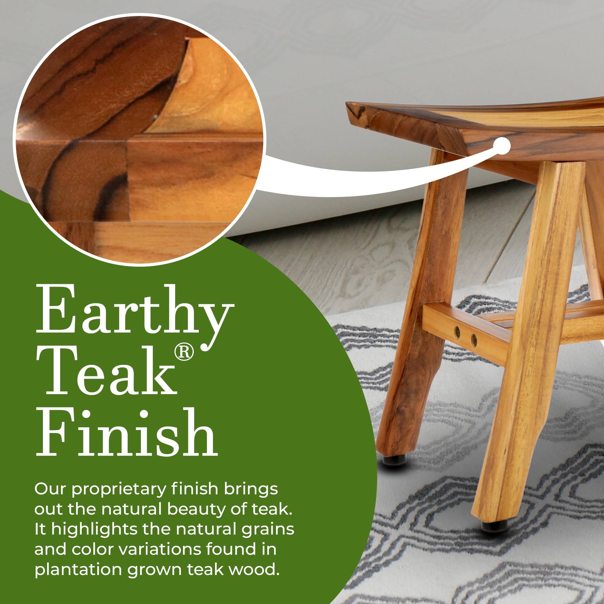 EcoDecors Satori Natural Teak Wood Shower Shaving Footrest Stool 14