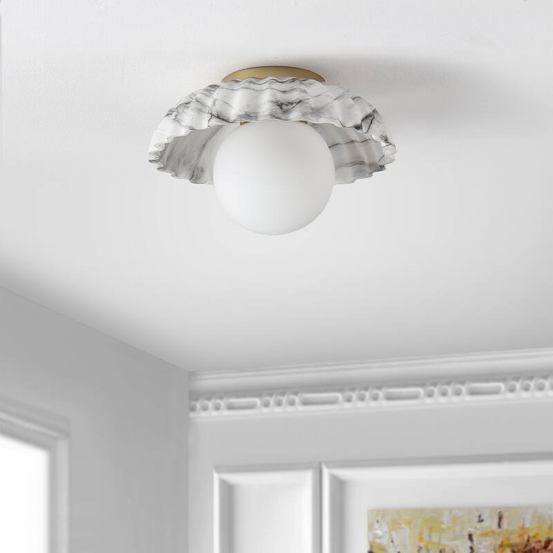 SAFAVIEH Lighting Ephrona Flush Mount - 12" W x 12" D x 10" H - White/Gold - 12Wx12Dx10H