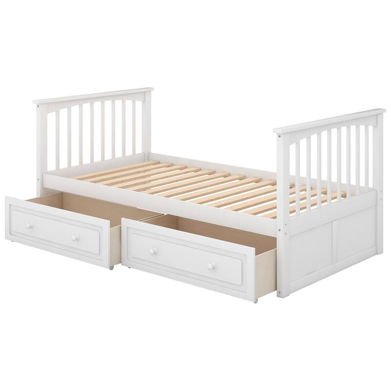 Twin Over Twin Wood Bunk Bed with Drawers and Guardrail