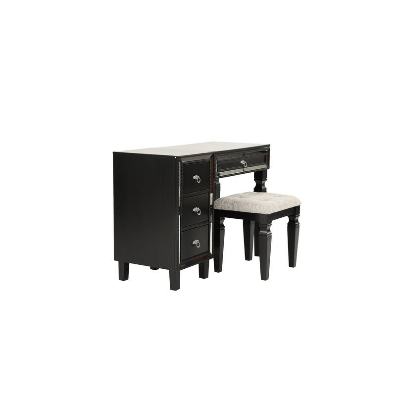 Traditional Formal Black Color Vanity Set Stool Storage Drawers,1pc Bedroom Furniture Set Tufted Seat Stool