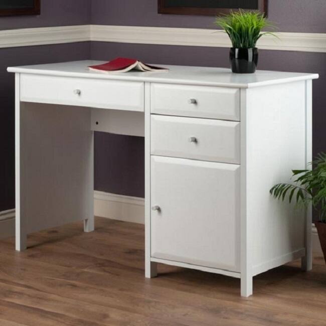 3-Drawer Wood Writing Desk with Cabinet - 47.25" - White