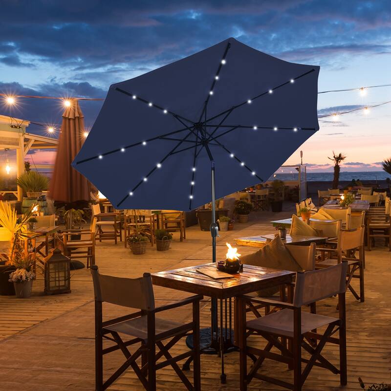 Costway 9 FT Patio Solar Umbrella LED Patio Market Steel Tilt with