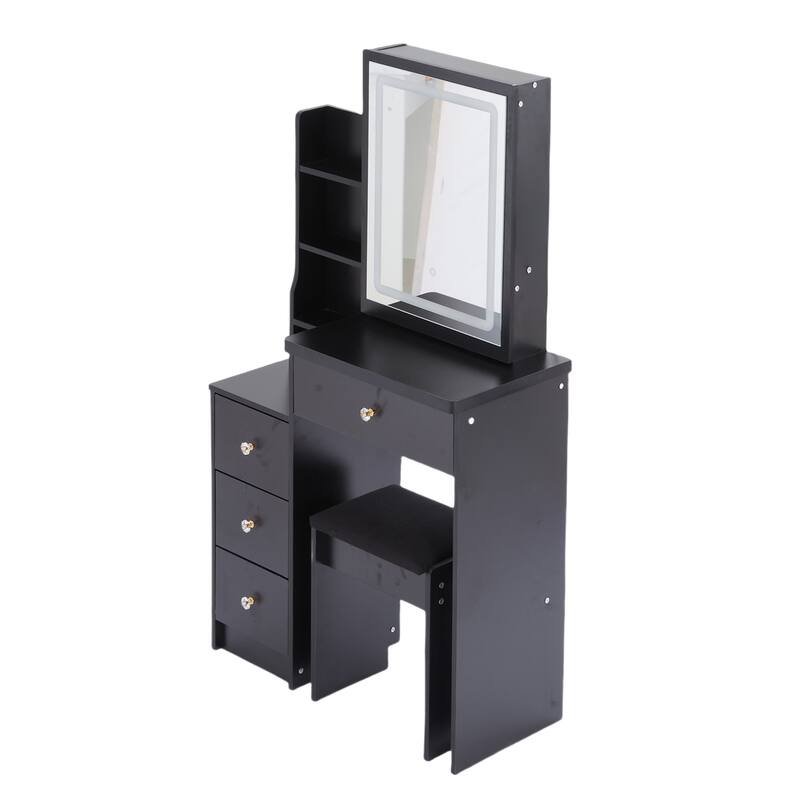 29.2" Compact Dressing Table Set with 3-Color LED Mirror & Stool