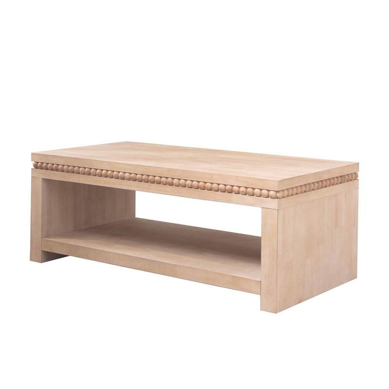 Modern Wood Coffee Table with Beaded Trim and Open Storage Shelf for Stylish Living Room Decor