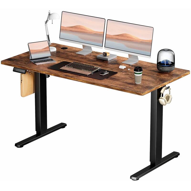 48 x 24 in. Electric Adjustable Height Rising Standing Desk with Splice Board, 2 Hook and Wire Hole